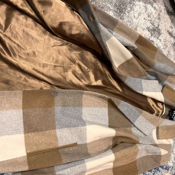 DKNY Single Breasted Plaid Woven Walker Coat Wool Blend Pea Coat - Picture 5 of 8